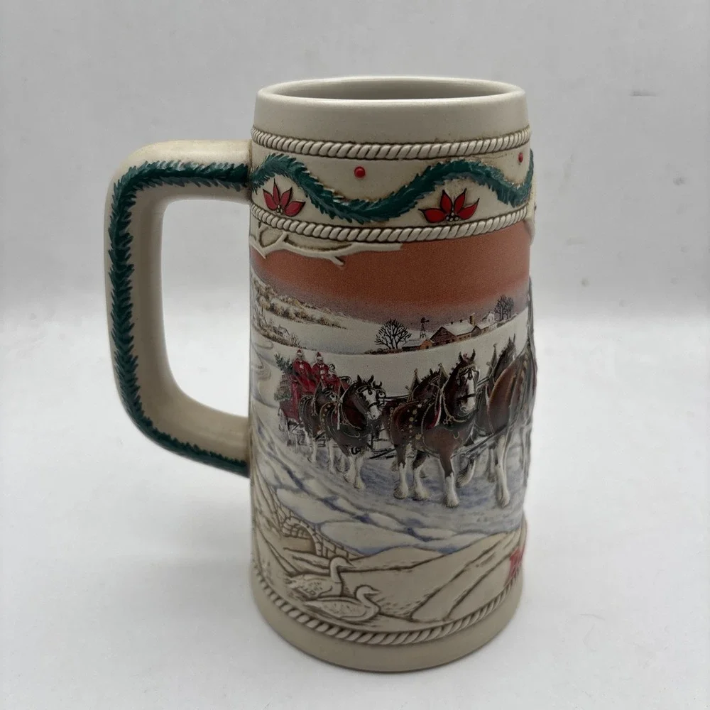 Vintage‎ 1996 Budweiser Holiday Stein Christmas Beer Mug American Homestead